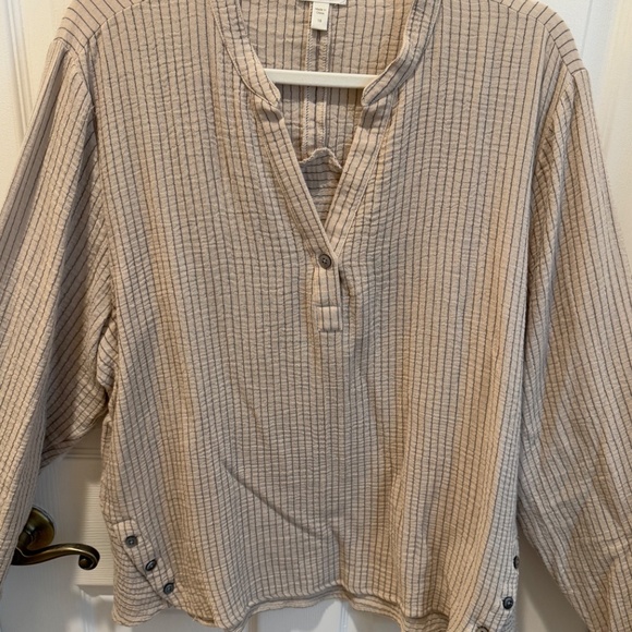 Garnet Hill Jersey Top, Beige/Tan with Gray Stripe, Size 18 - Picture 2 of 10